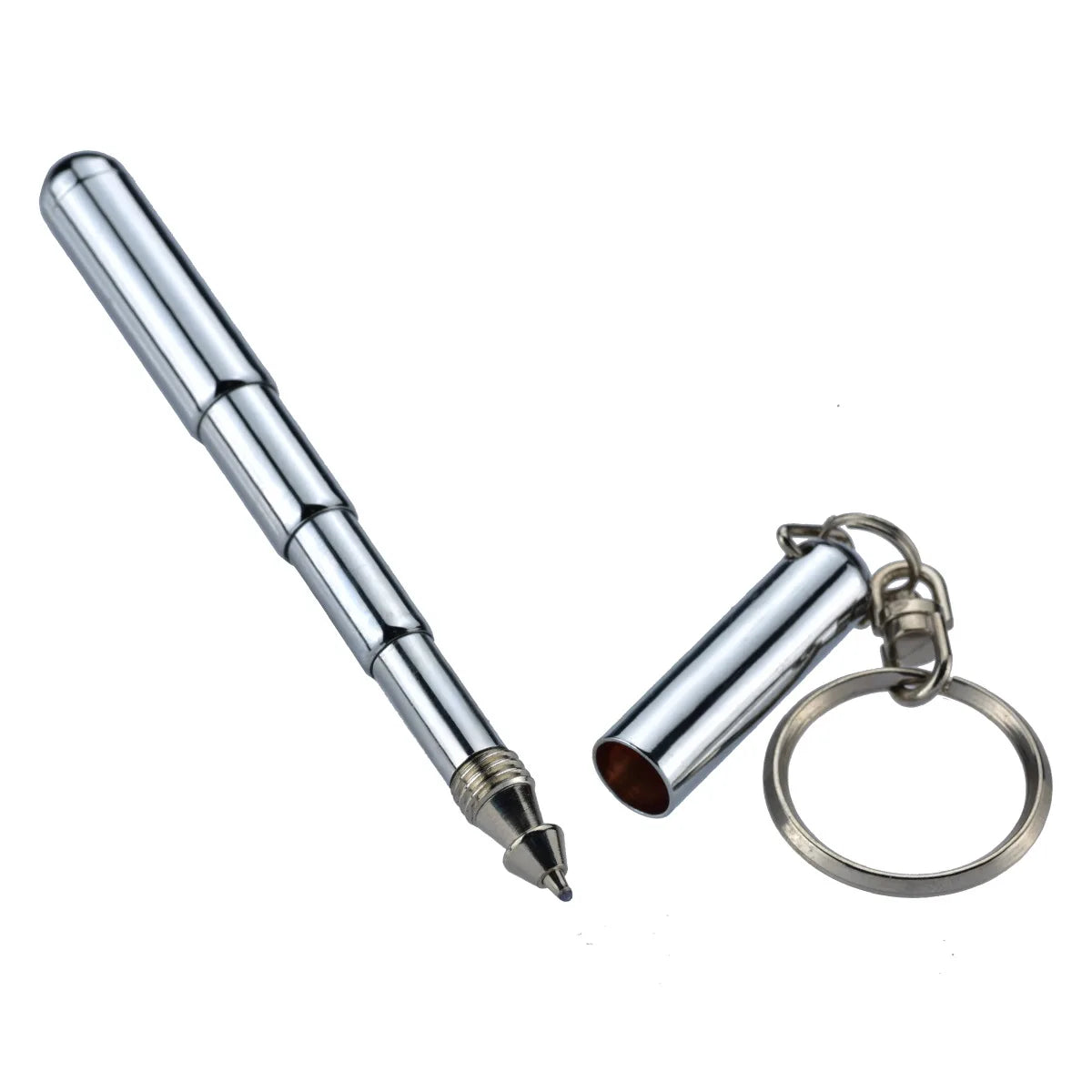 Metal Keyring Stainless Steel Mini Retractable Pen Telescopic Keyring Keychain Metal Ball Pen for Gift Promotion MegaBDM