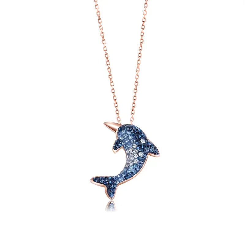 Dolphin Pendant Choker Sterling Silver 925 Jewelry Women Pure Silver Chain Necklace