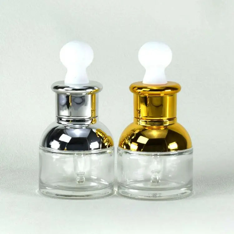 Skin Care Packaging Essential Oil Bottle Gold Short Glass Dropper Bottle