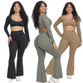 Women's Y2K 2-Piece Yoga Outfits Breathable Crop Tops & Long Sleeve Yoga Pants with Soft Solid Pattern for Lounge or Workout