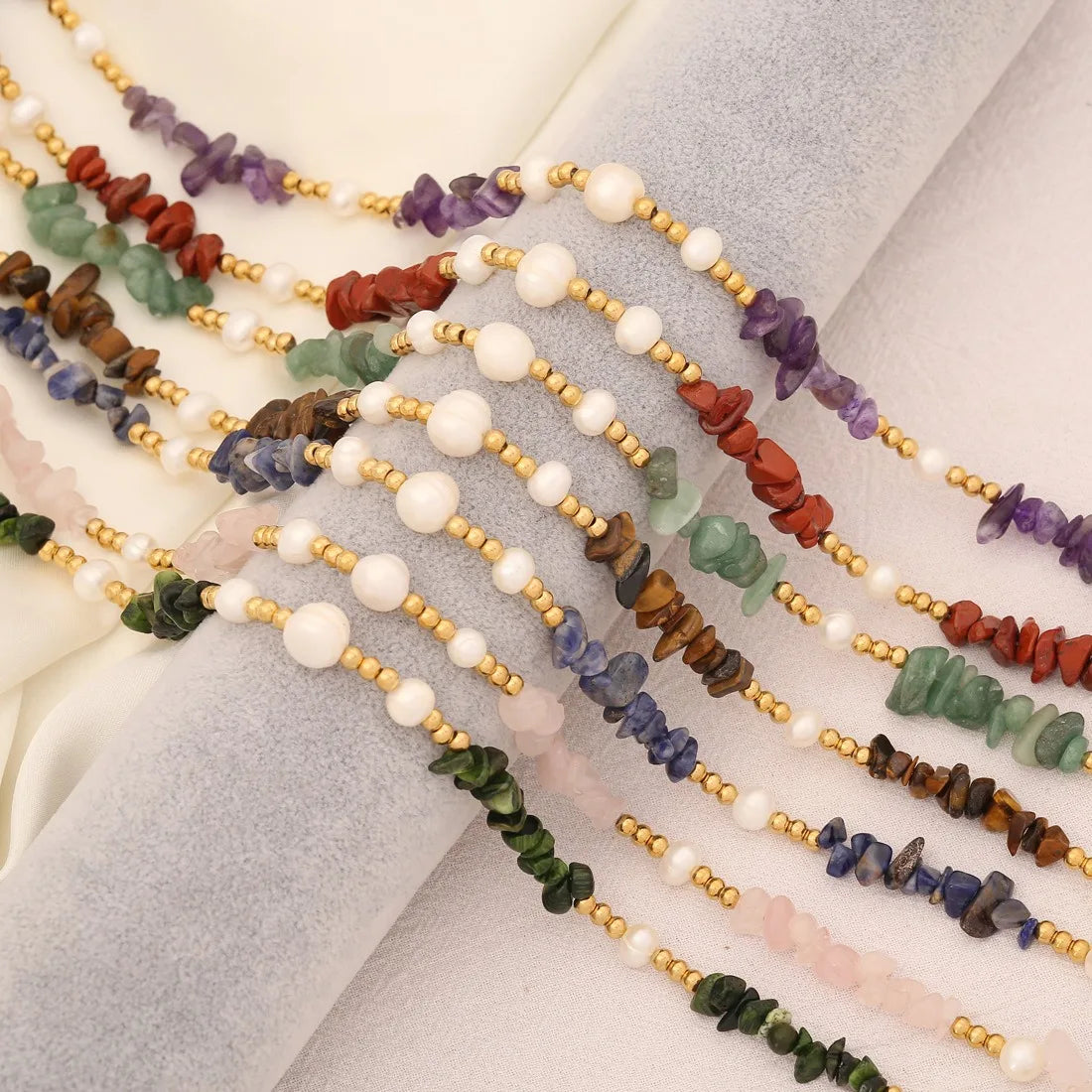 Irregular Semi-Precious Gemstone Necklace Handmade Amethyst Red Jasper Beaded Necklace Tiger Eye Baroque Beads Jewelry for Women