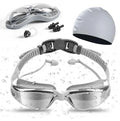 Swimming Goggles Set in Case for Adults UV Protection Lenses Anti-Fog Swim Goggles Waterproof Swim Cap With Nose and Earplug