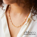 EManco Classic 14K Gold Plated Stainless Steel Necklace Paperclip Link Chain Choker Necklace Women Jewelry