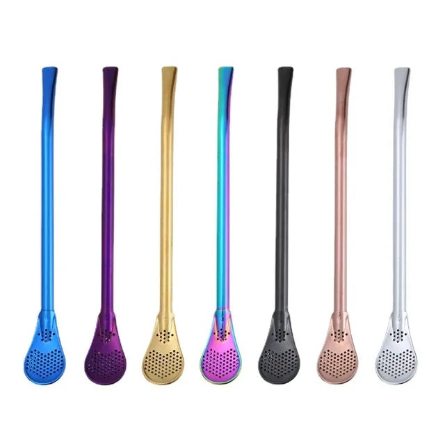 2025 Hot Sale Argentina 304 Stainless Steel Yerba Mate Tea Cup Straw Spoon Flower Tea Beverage Straw Filter Stirring Straw Spoon