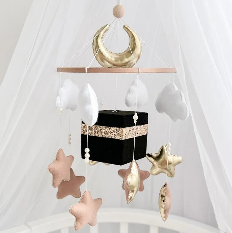 Handmade Unisex Bebe Soft Toys 0-12 Months Music Kaaba Felt Nursery Islam Quran Baby Mobile for Crib