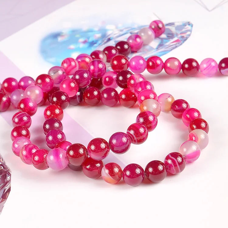 Striped Agate Stone Loose Bead Round Semi-Precious Gemstone Beads for Jewelry Making