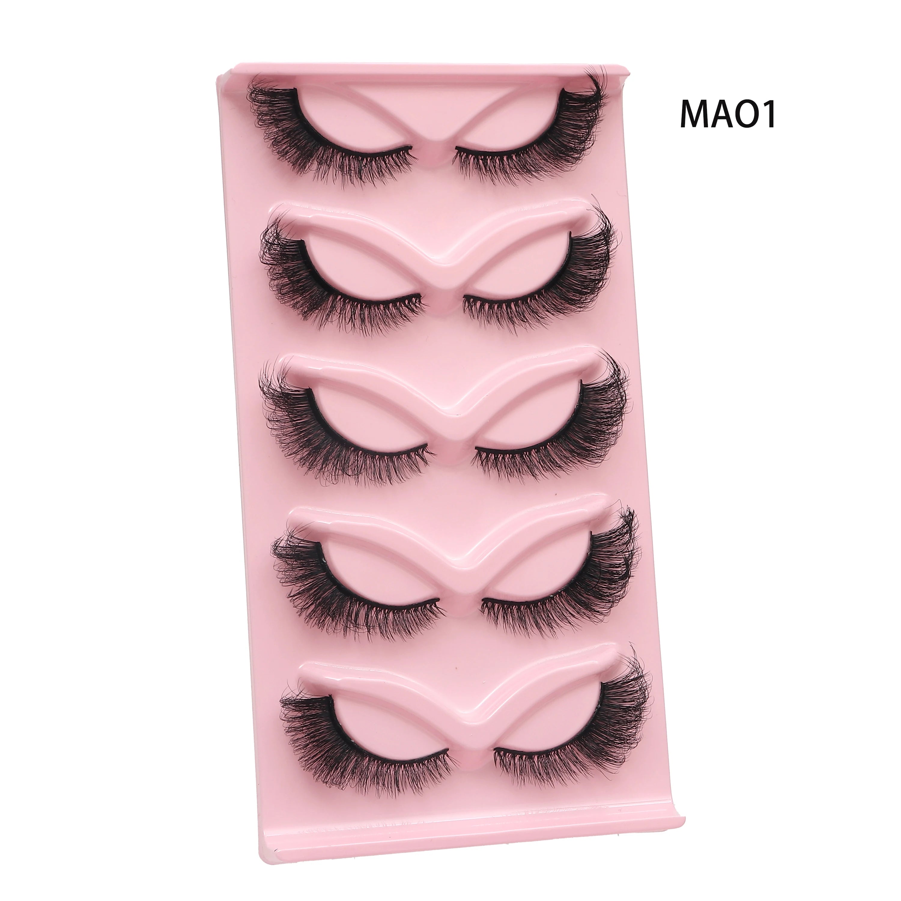 5 Pairs Handmade Cat Eye Lashes Free Shipping Winged Natural Synthetic Hair Black Cotton Stalk Thick Eyelashes Makeup