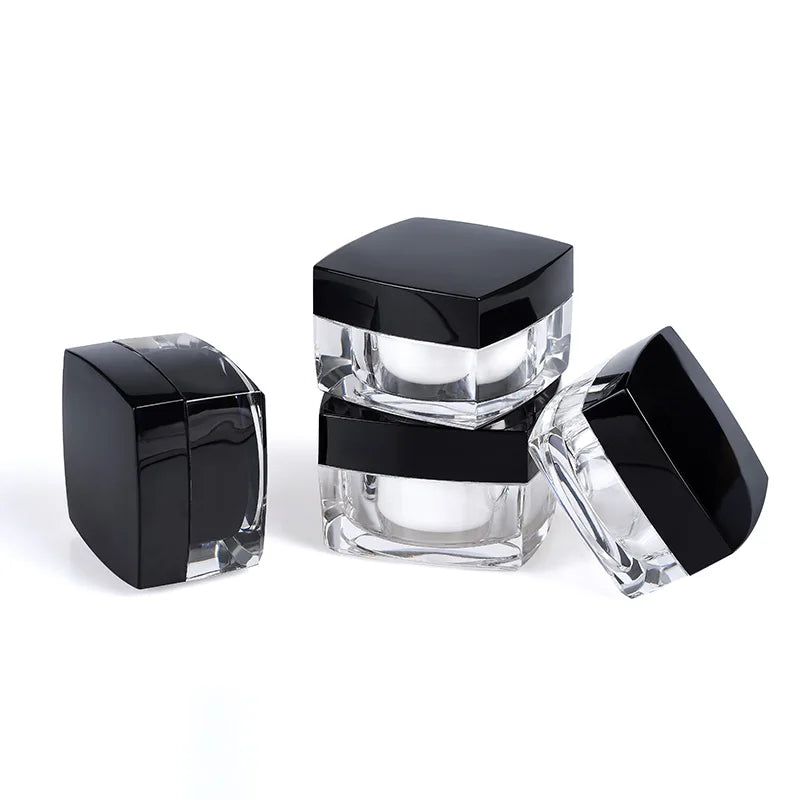 Empty Cosmetic Packaging Plastic Jar 5g 10g 15g 30g 50g Black White square Shape Double Wall Acrylic Cream Jar