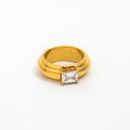 High End 18K Plain Gold Square Zirconia Layered Chunky Rings Stainless Steel Trendy Simple Gold Plated Jewelry
