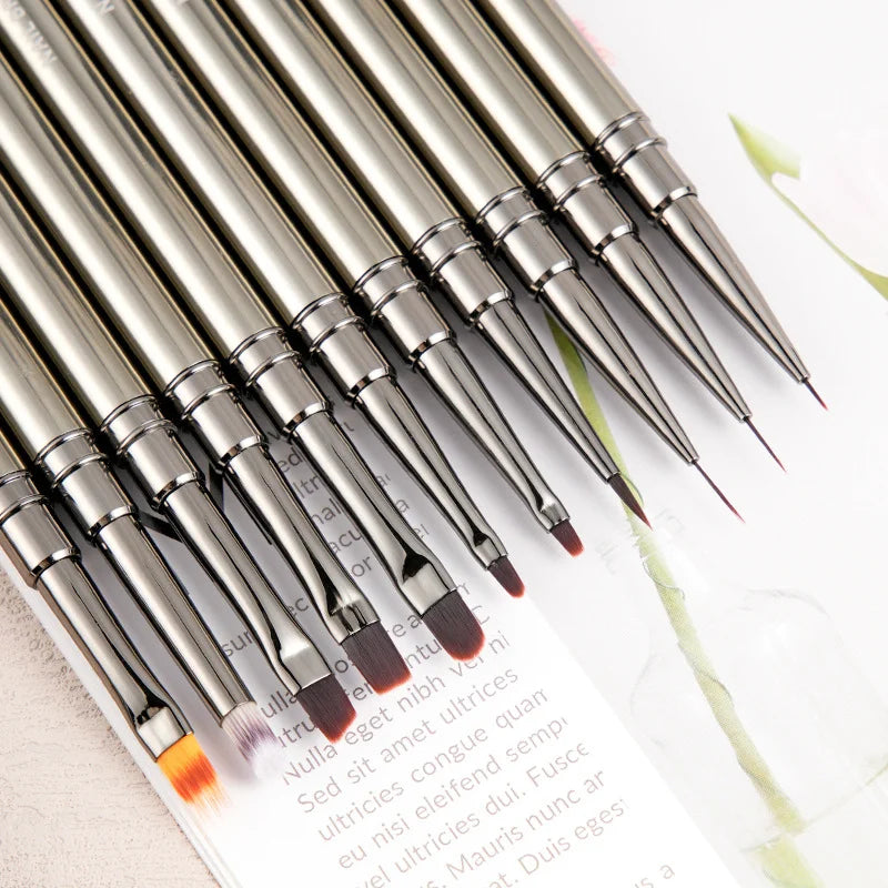 New Set of Nail Art Brushes Metal Bar Drawing & Flower Liners Nylon Material for Professional Nails