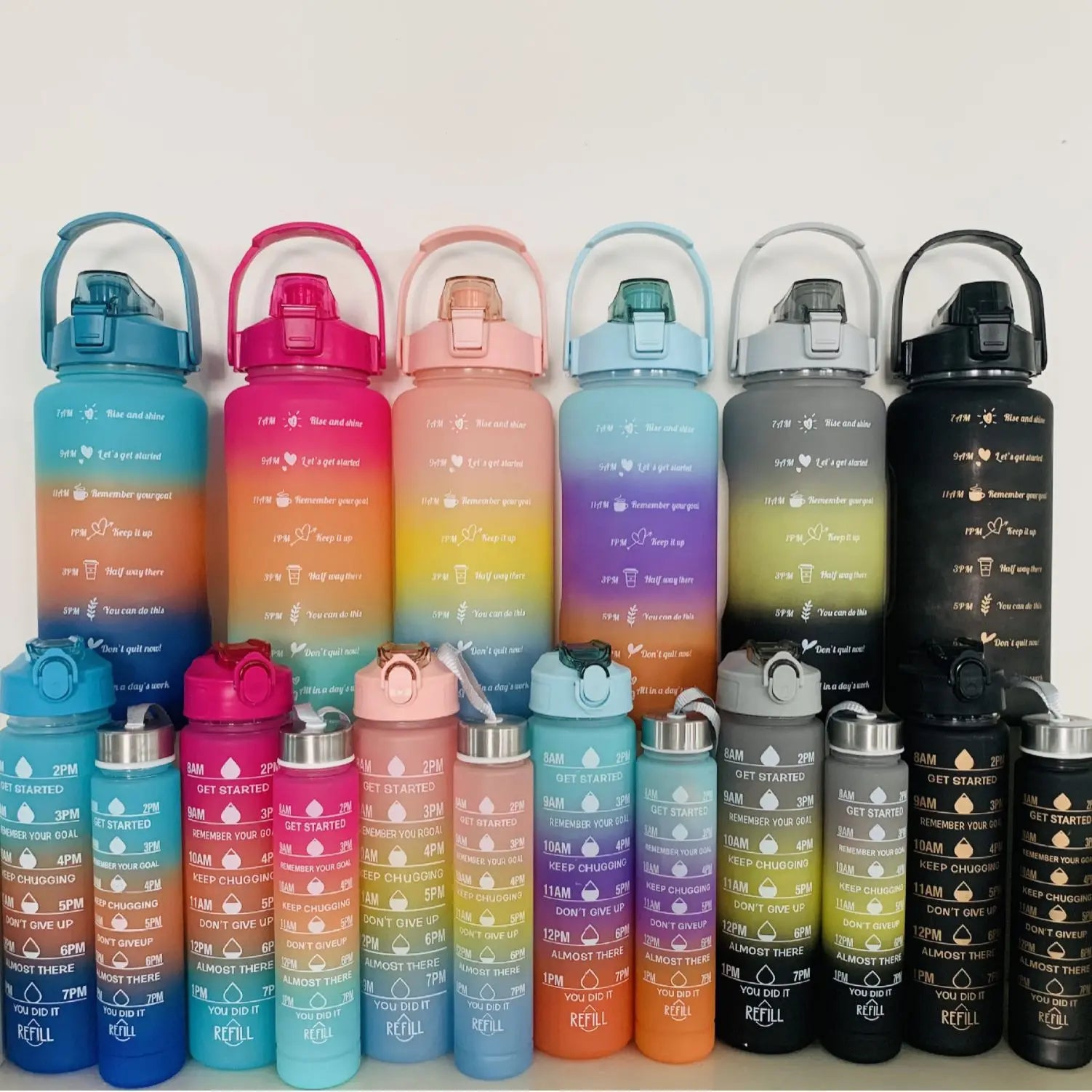 Fashionable Frosted Gradient 2000ML Large-Capacity Plastic Cup 3-Piece Portable Sports Outdoor Water Bottle Kettle Set Adults