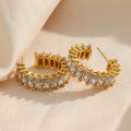 Dreamshow Shining C Shaped Zircon Gold Plated Stainless Steel Hoop Earring Cubic Zircon Earrings Piercing Jewelry
