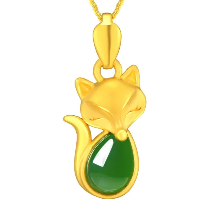Vietnam Sand Gold Green Chalcedony Pendant Female Gold-Plated Jade Fox Necklace