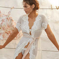 8042 White Lace Robe Nighty Women See Through Sleepwear for Honeymoon Image Wedding Robe