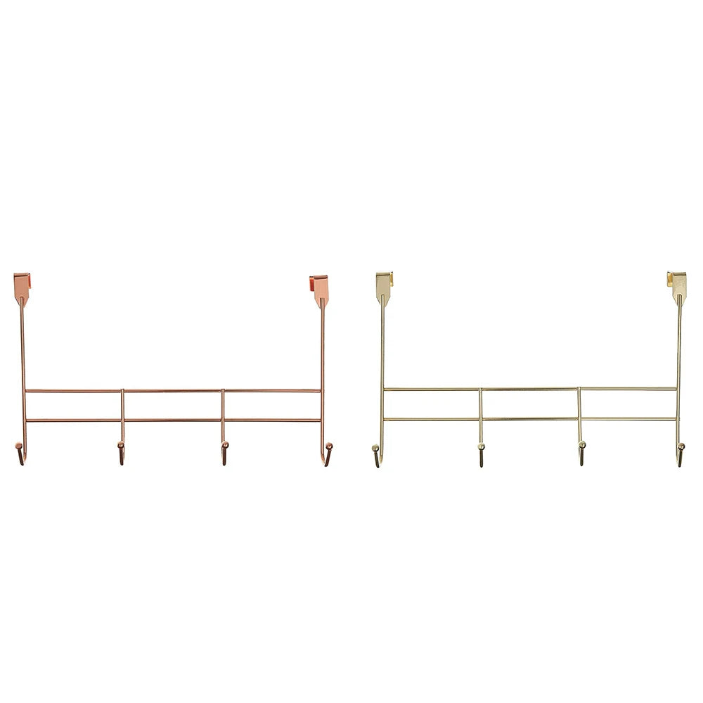 Simple Design Iron Coated Metal Over Door Clothes Door Hooks Hanger Gold Bathroom Door Hooks Decor With 4 Hooks Hanger