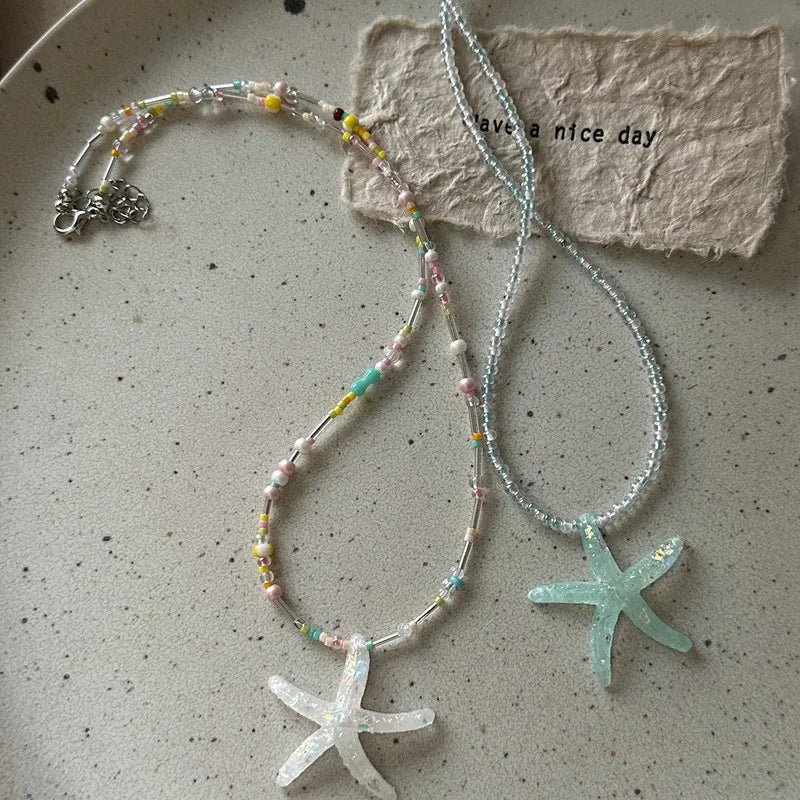 New Arrivals Summer Fashion Ocean Elements Starfish Pendant Necklace Sweet Girl Bead Necklace Women