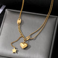 VKME New Women Jewelry Fashion Star Multilayer Gold Plated Stainless Steel Heart Necklace