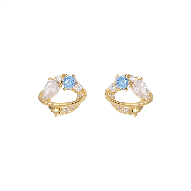 2023 Dainty 925 Jewelry Wholesale Sterling Silver 3A Cubic Zircon Crystal  Stud Planet Earring Women