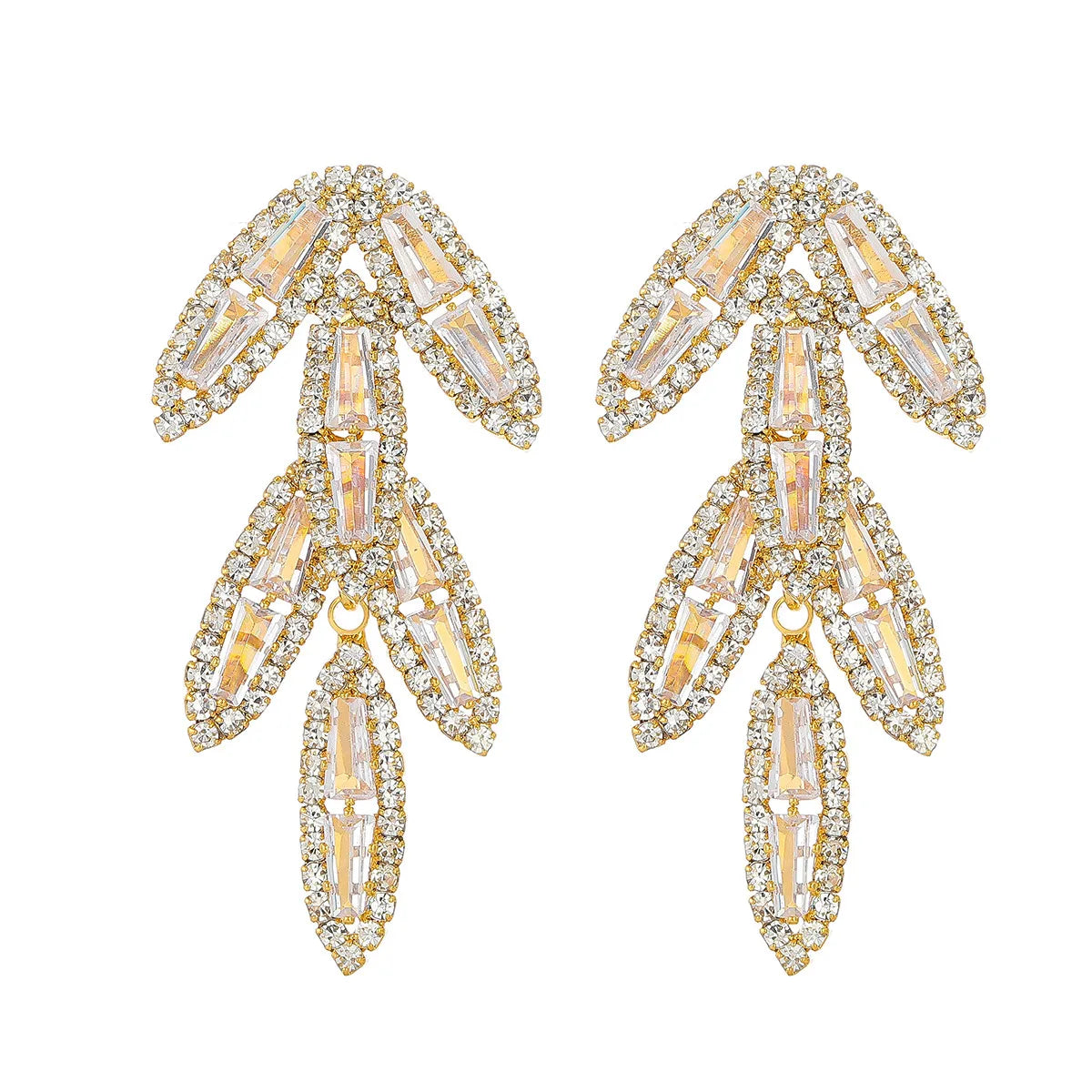 Fashion Zircon Leaves Shaped Earrings Luxury Bling Cubic Zirconia Designer Earrings Women