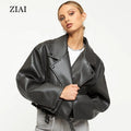 PU Leather Motorcycle Crop Top Jacket Loose Short Rider Coat Winter Short Small Leather Jacket