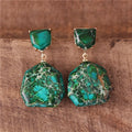 Popular Jewelry Trendy Green Elegant Imperial Jasper Drop Earrings Bohemian Women Bold Geometric Gold Stud Earrings Jewelry Bijoux Wholesale