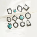 Retro 925 Sterling Square Drop Oval Blank Earring Tray Bases Antique Silver Ear Stud Bases Settings Cabochon