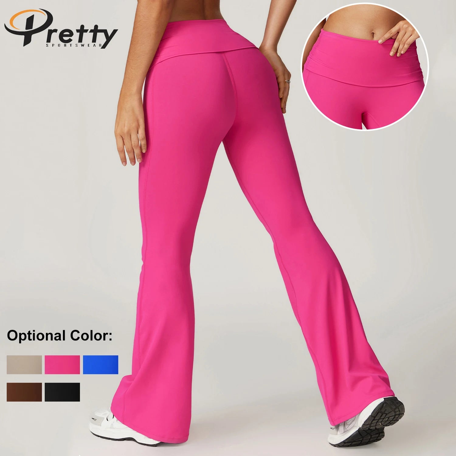 2024 Custom Women Athletic Gym Yoga Pants Nylon Spandex High Waist Wide Leg Flared Leggings Butt Lifting Tight Pants