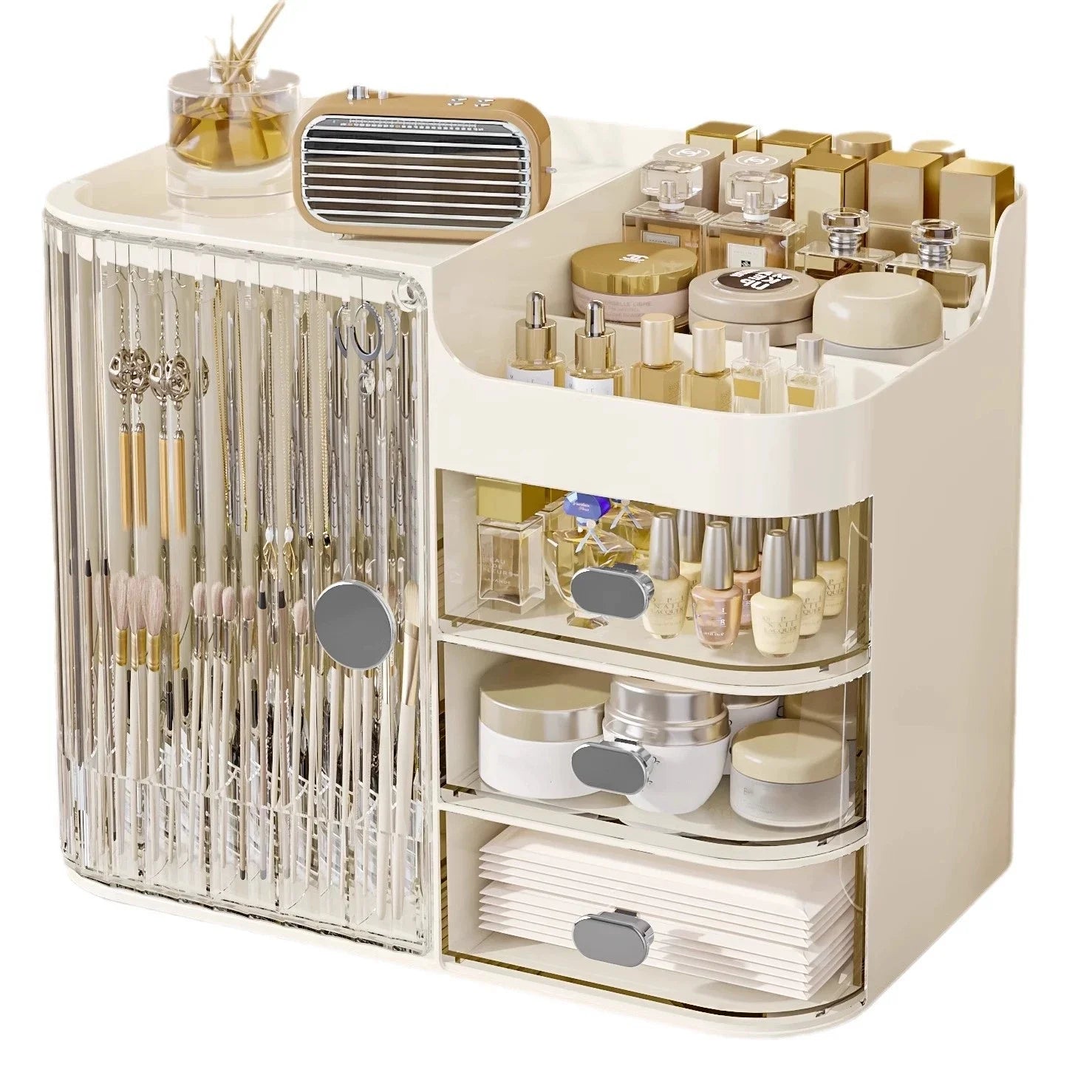OWNSWING 3 Drawers Storage Organizer Plastic Makeup Brush Holder Large Capacity Makeup Storage Box