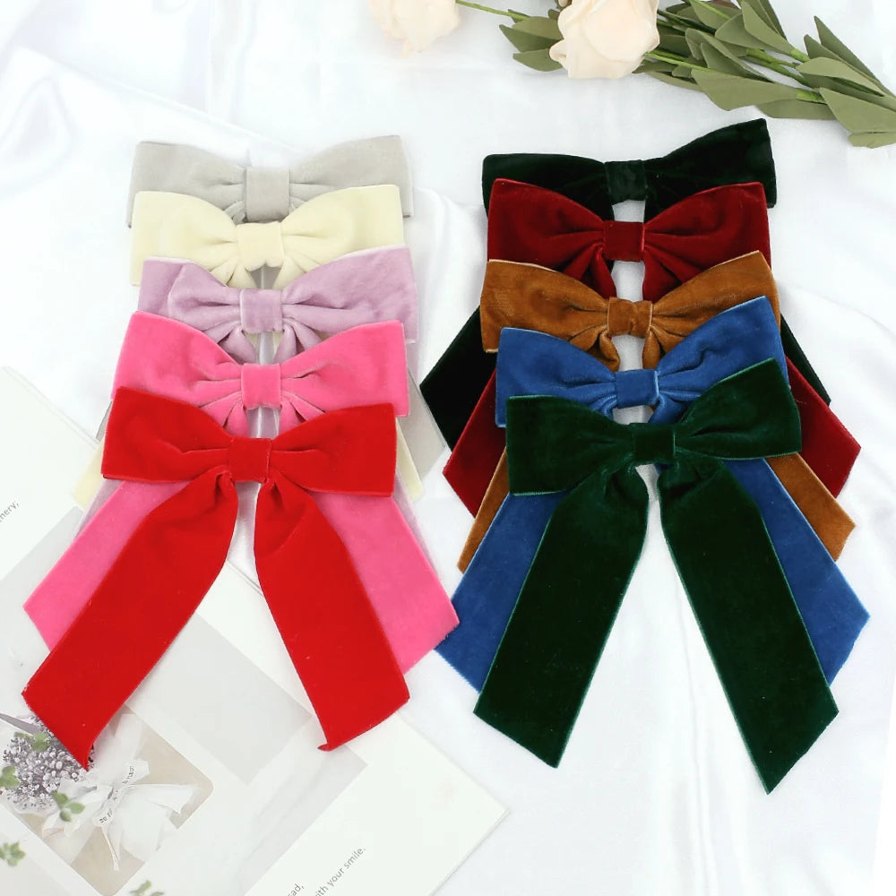 4.5 Inch Trendy Hair Accessories Big Solid Velvet Hair Bows Clip French Clips Barrette Hairbow for Women