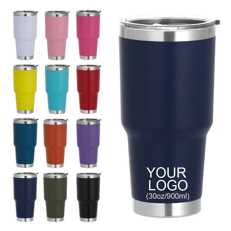Wholesale Custom Logo 30 oz Powder Coated Insulated Stainless Steel Coffee Tumbler Travel Mug Water Cup with Leak- Proof Lid