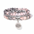 3 PCs/set Multi-layer Gemstone Bracelet for Women Jewelry Healing Crystal Lotus Charm Handmade Stretch Natural Stone Bracelet