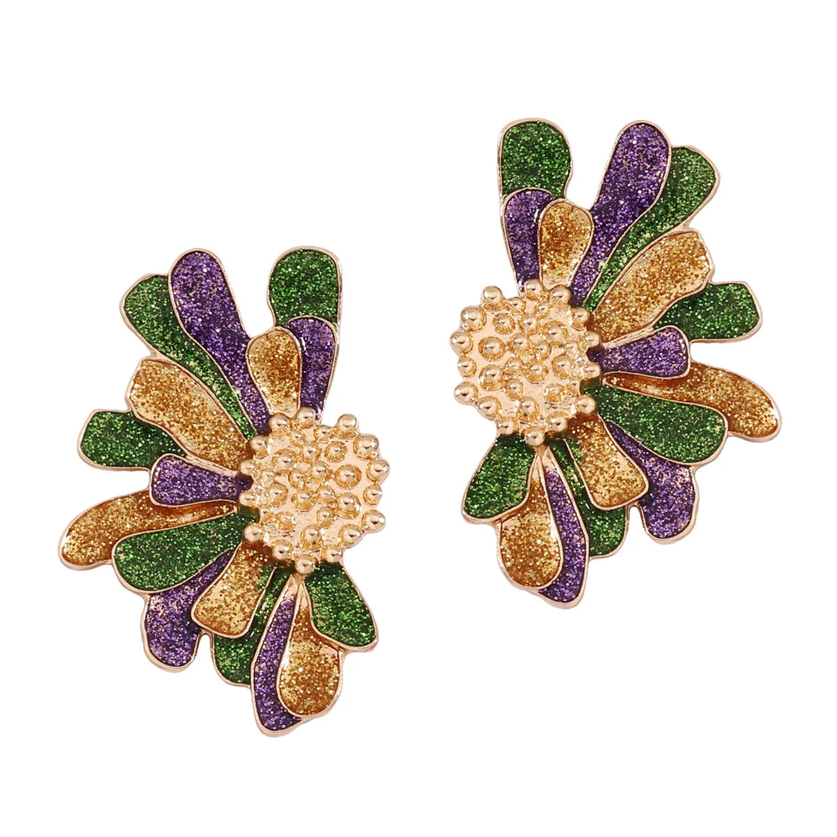 Mardi Gras Bling Bling Flower Design Earrings Bohemian Zinc Alloy Drop Dangle Ear Ornaments for Women Girls for Weddings Gift