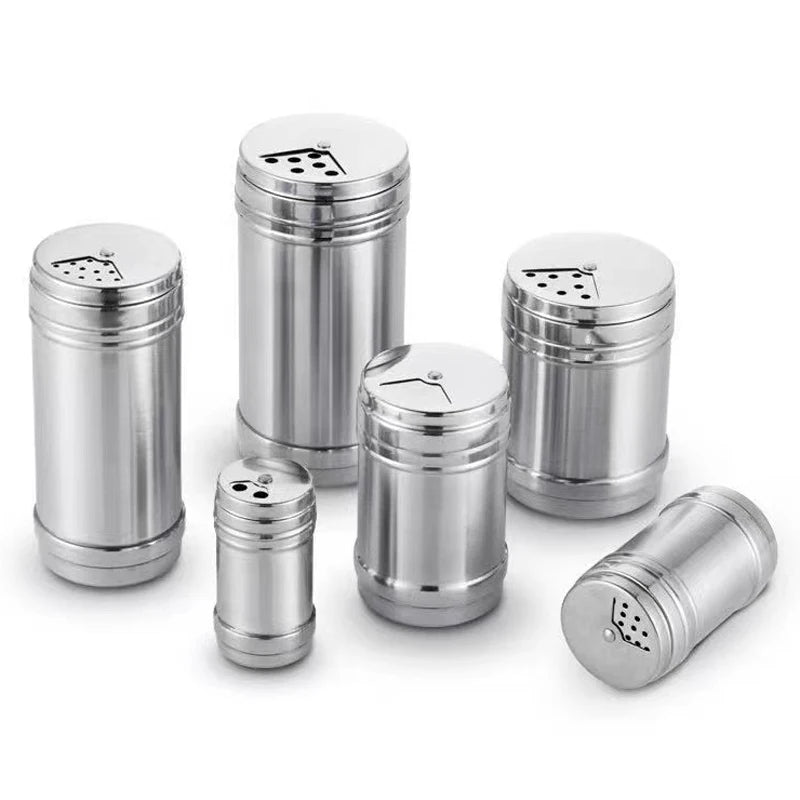 Adjustable Holes Spice Shaker Spice Bottle Jar with Lid Round Stainless Steel Salt and Pepper Shakers Spice Packaging Container