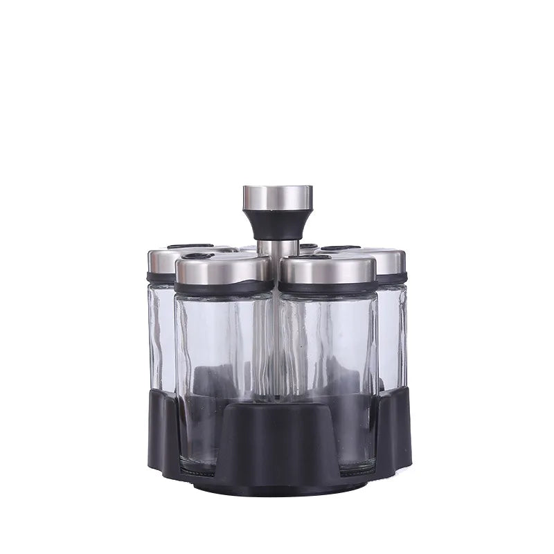 Rotating Seasoning Rack With Glass Bottles Herb Rotary Spice Rack