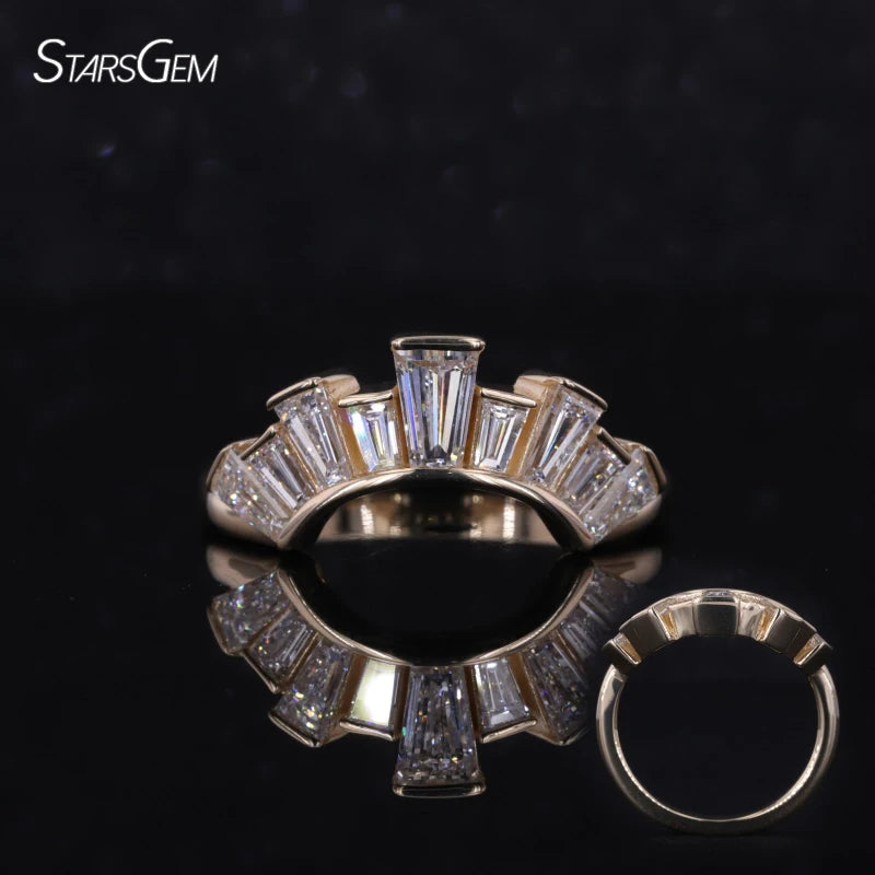 Starsgem Fine Rings 10k Yellow Gold 2*3.5*5mm DEF VS VVS Trapezoid Cut Lab Grown Diamond Curved Band Eternity Ring