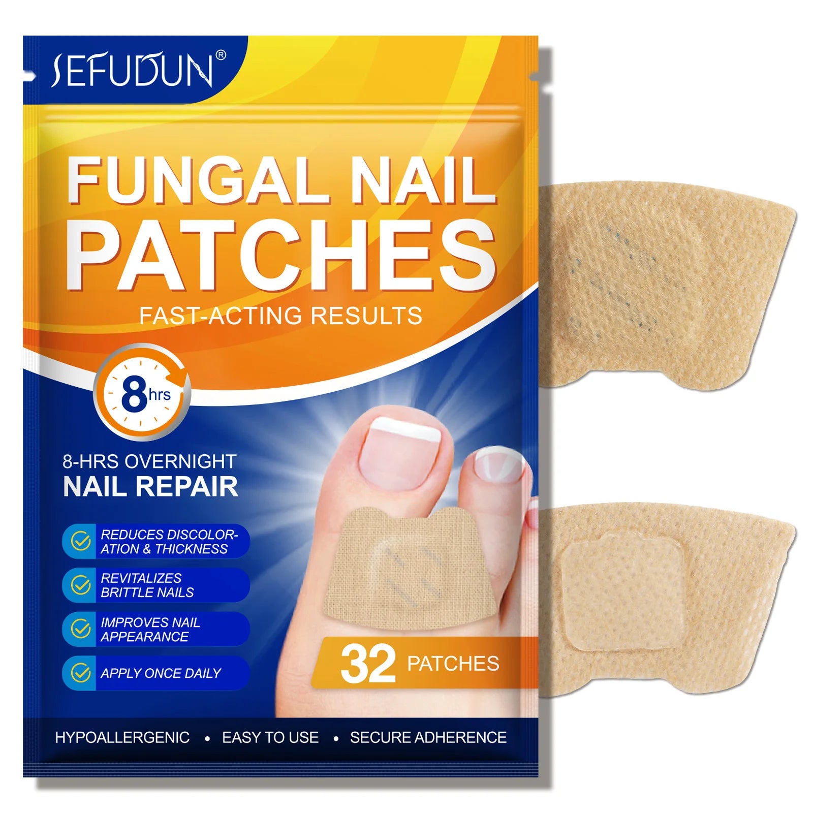 32 Pcs Correction Stickers Nighttime Fungal Nail Discolored Appearance Fungal Treatment Nail Repair Patches for Damaged Nails