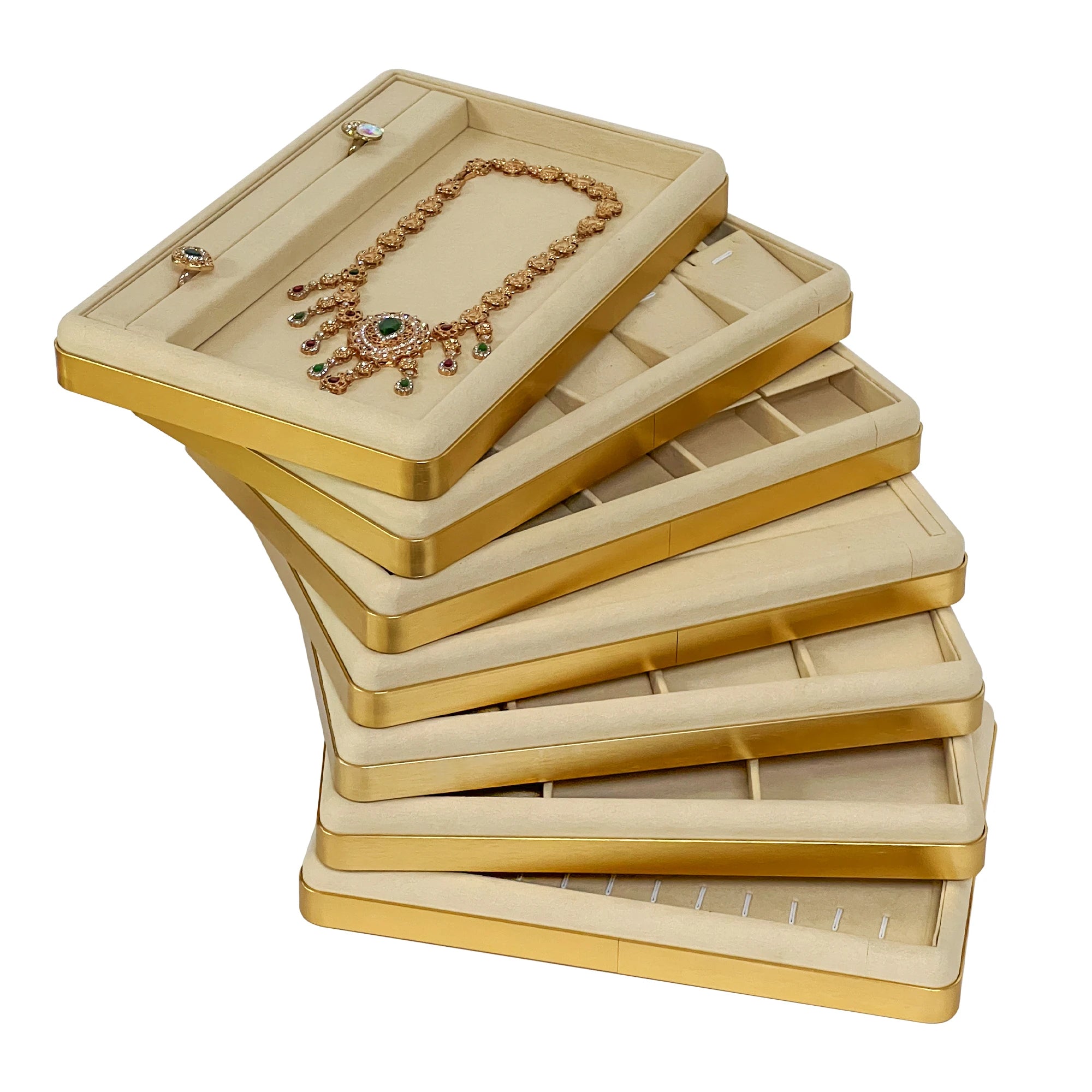 SKQ Custom Luxury Jewelry Display Trays Fillet Design Suede Jewelry Display Pad for Necklace Earring Bracelet