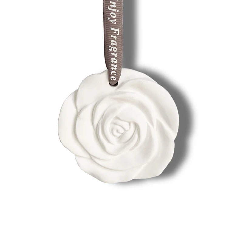New Design FinRu Wholesale Hanging Rose Shaped Porcelain Car Air Freshener Scented Ceramic Aroma Plaster Essential Oil Diffuser
