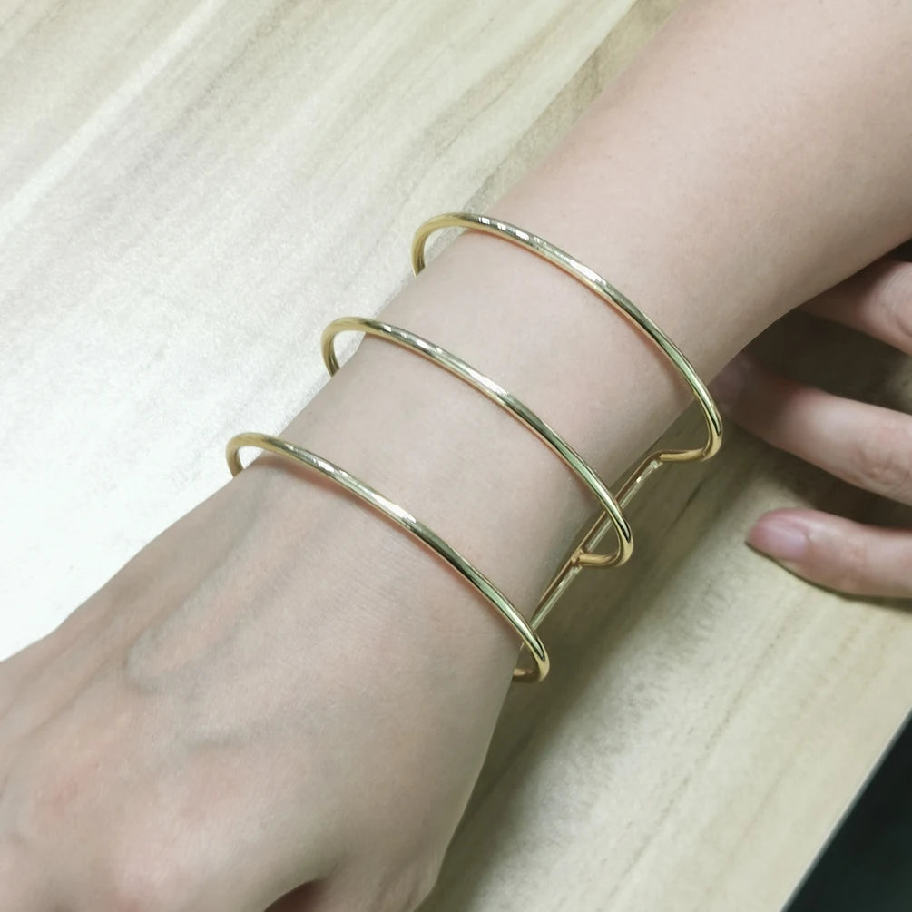 HANSIDON Customized Minimalist Triple Line Alloy Bracelet Gold Plated Open Cuff Bangle Bracelet Fashion Accessories