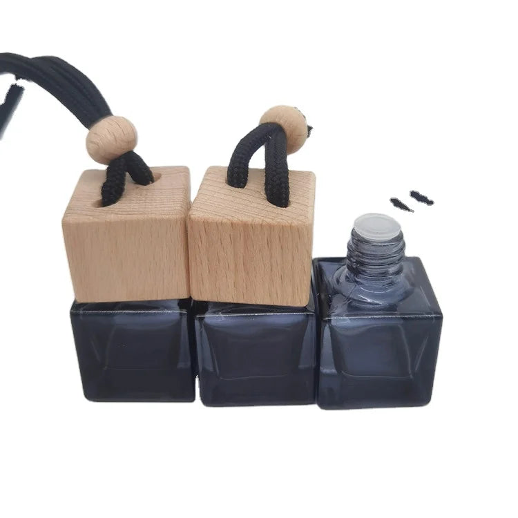 8ml Black Car Perfume Bottle Air Freshener Diffuser Hanging Empty Glass Refillable Bottle for Auto Pendant Smell Essential Oil