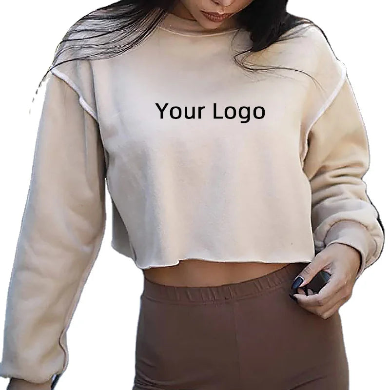 Women's Casual Loose Sweatshirt Long Sleeves Custom Logo Crop Top Knitted Pullover Fitness Yoga Sports Wear Fashionable Clothing