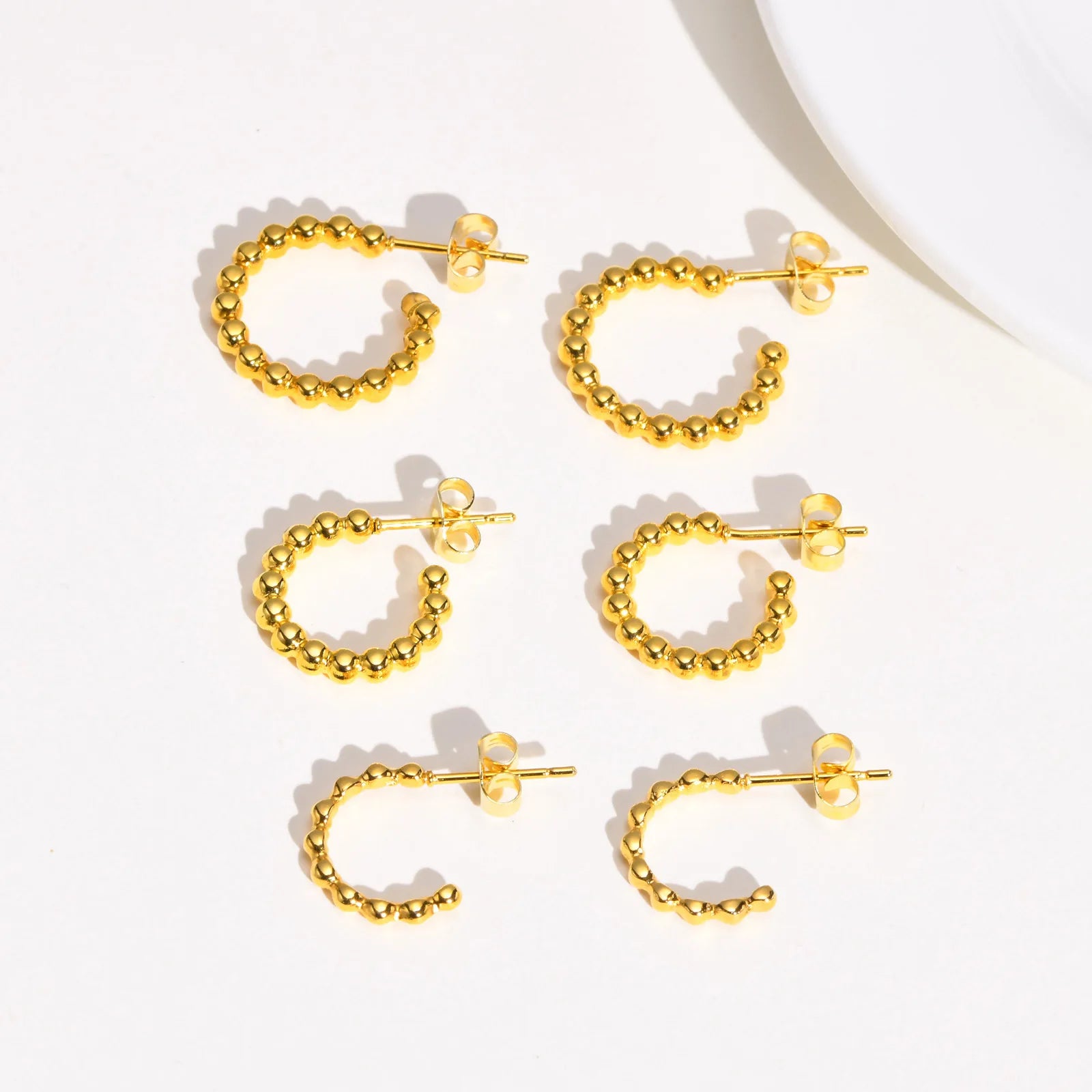 New Arrival 7 Styles Anti Tarnish 316l Stainless Steel 18k Pvd Gold Plated Beads Hoop Earrings for Women Lady