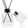 Customized logo  Mould Color 200ml  Square Shape Glass  Reed Diffuser Bottle with Black Cap and  Stick for Aromatherapy Oil
