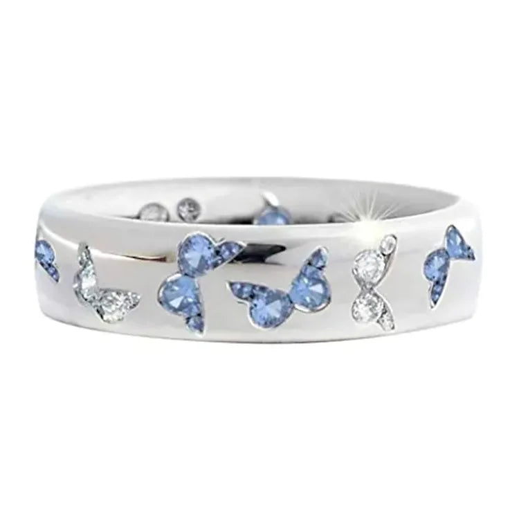 Fashion Simple Mother's Day Jewelry Ring Elegant Butterfly Crystal Diamond Ring for Gift