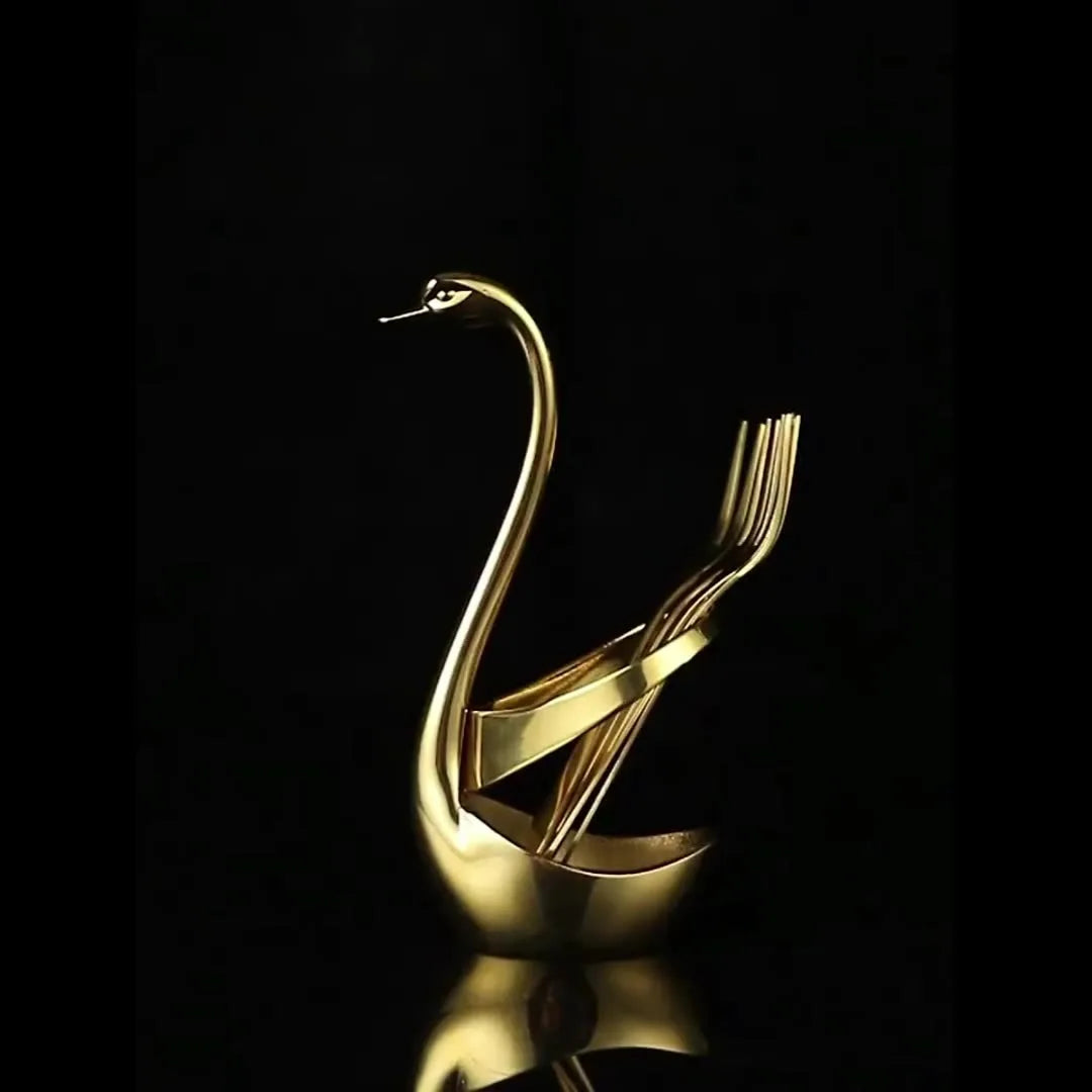 Spoon Fork Flatware Swan Shape Holders Gold Stainless Steel Flatware Base Holder for Home Dinnerware or Wedding Party Decoration