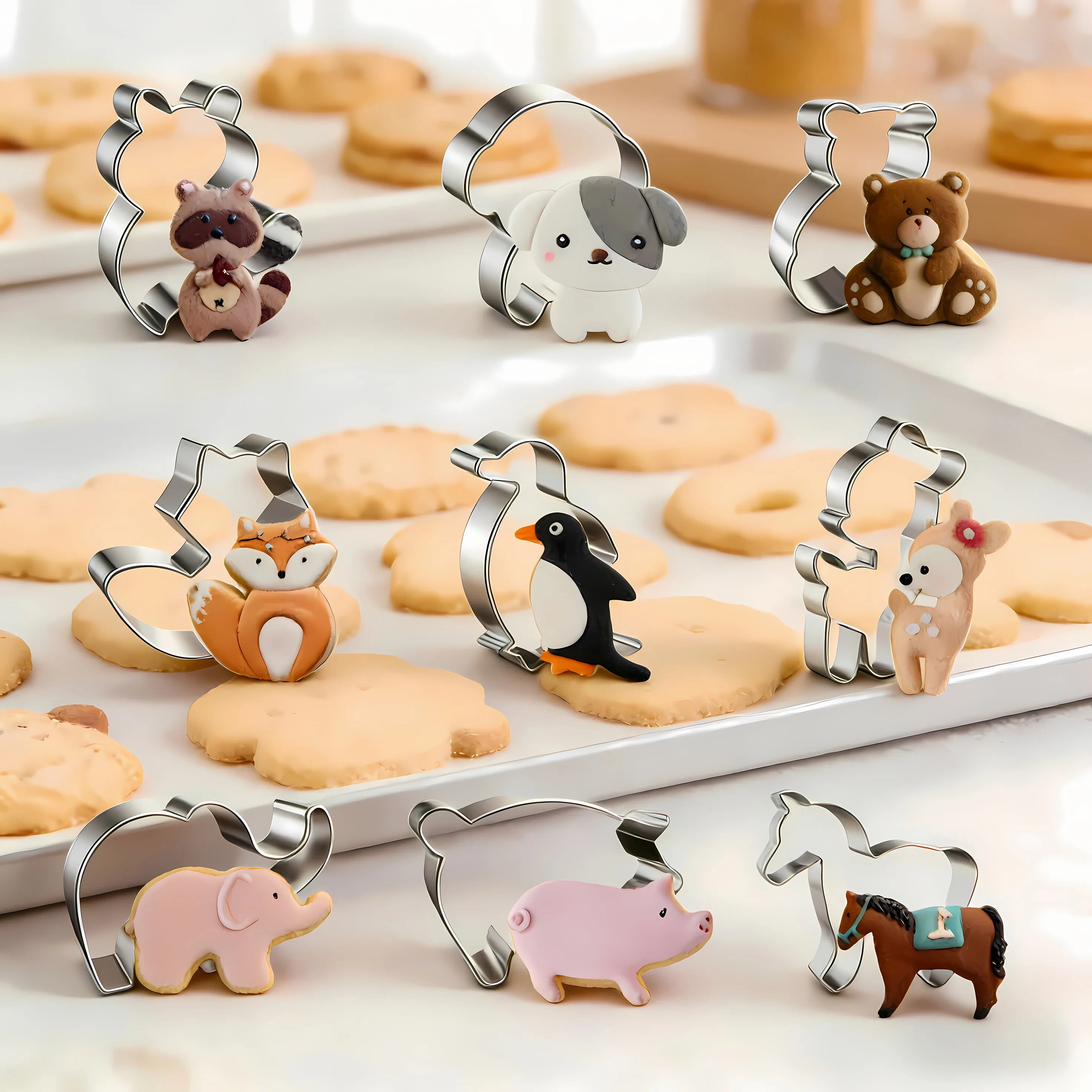 Zoo Faces Cookie Cutter Stainless Steel Giraffe Lion Hippo Bear Elephant Cat Biscuit Mold Dishwasher Safe DIY Baking Tools OEM