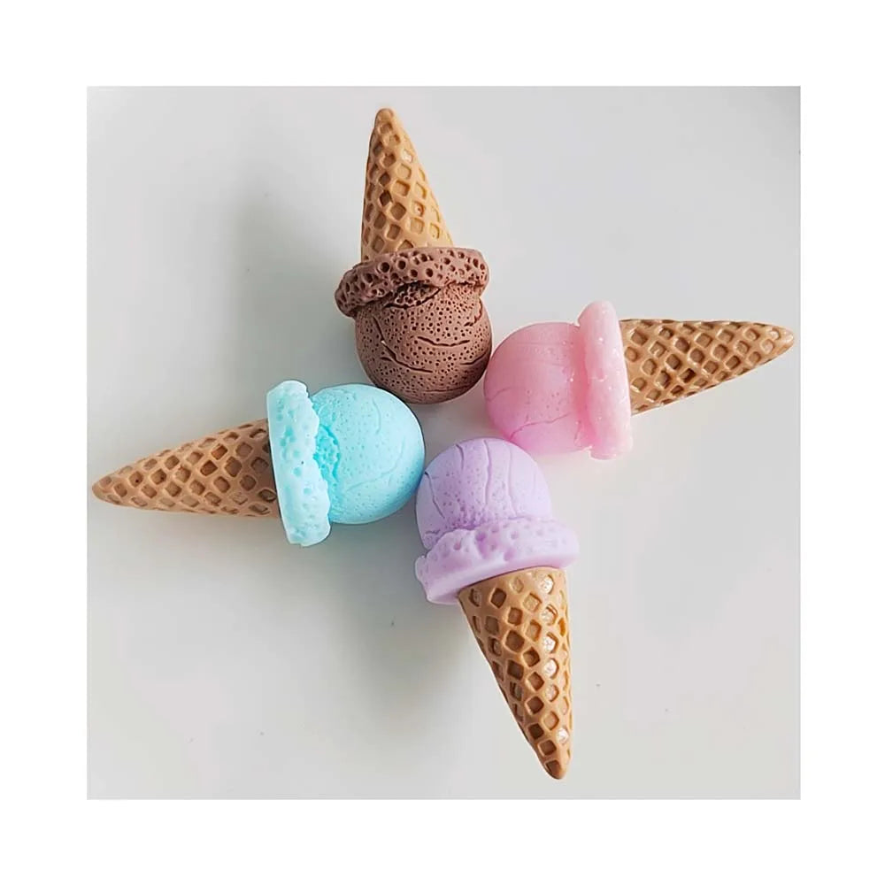 100 Pcs Resin Mini Ice Cream Cone Figurines Miniature Doll House Food Toy s for DIY Handmade Accessories Party Phone Case Decor