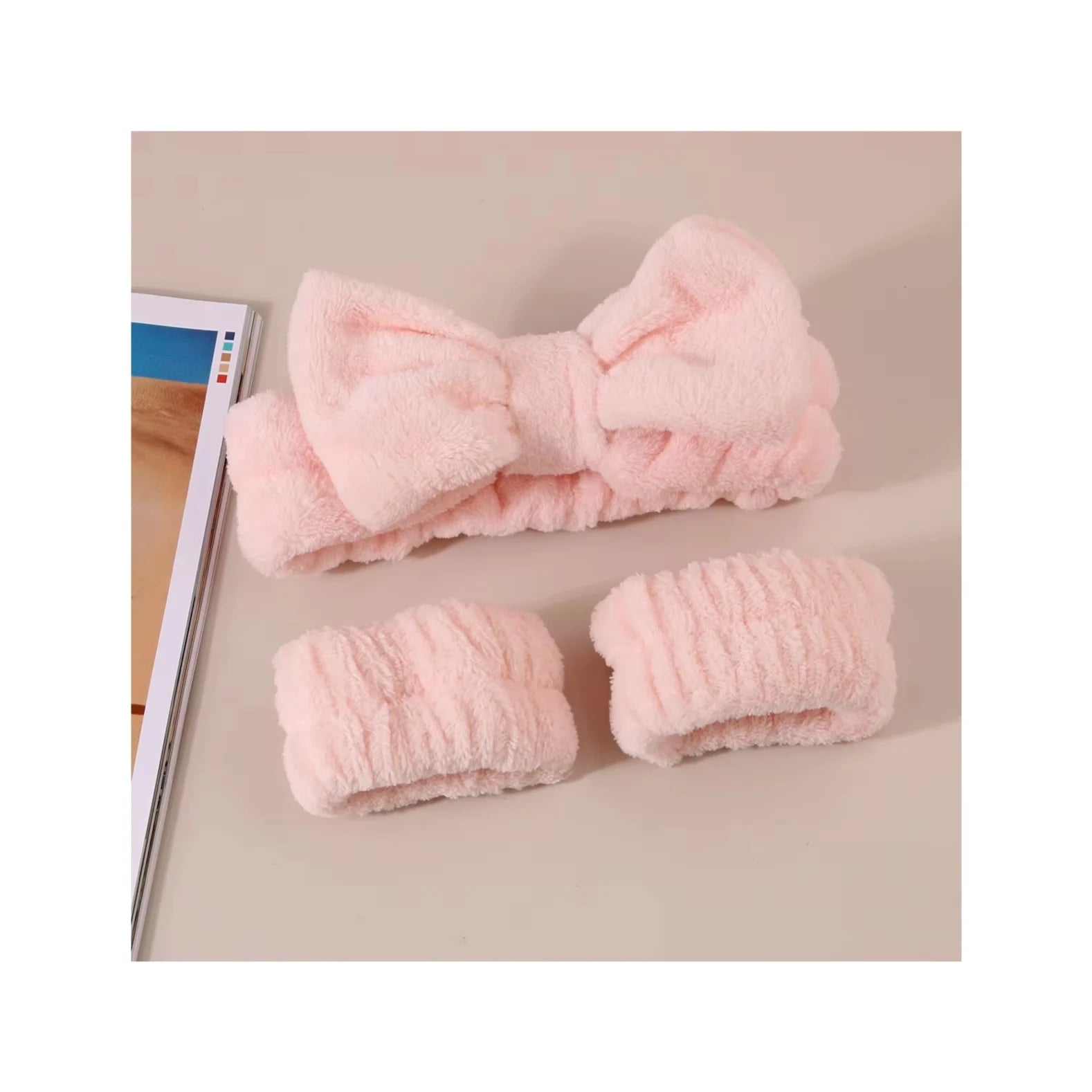 Women Headband Wrist Washband Face Wash 3pcs/Set Spa Hair Band Simple Bow Headband Wrist Band