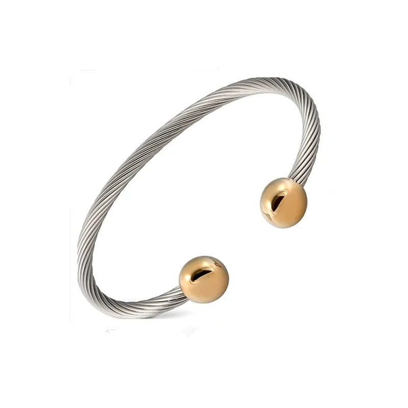 2025 Fashion Trend Two-color Copper Gold Plated Magnetic Therapy Men's Vintage Anniversary Bracelet Germanium FIR Health Jewelry