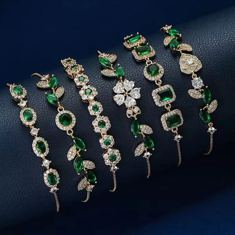 Wholesale Green Bracelet Women's Fashion Bangles Luxury Adjustable Box Chain Clover Flower Heart Woman Bracelet